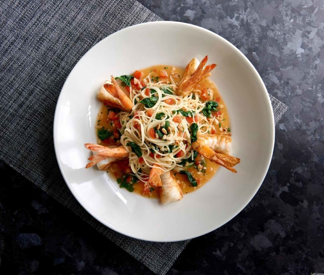 plate of shrimp pasta from morton's the steakhouse on laclede's landing