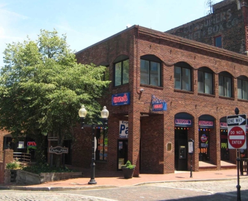 a corner building on laclede's landing in downtown st. louis october 2